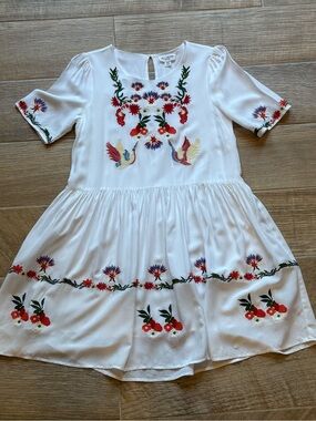 Anthropologie Allison New York Dress, white w/colorful embroidery, Size XS